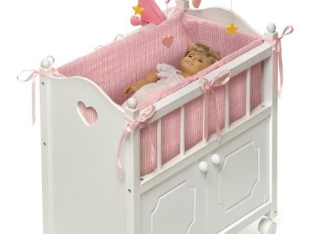 White Doll Crib with Cabinet Bedding Mobile Wheels Discount